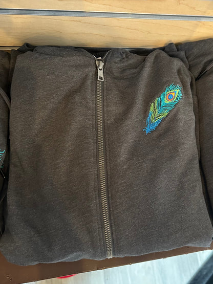 Peacock Feather Embroidered Ladies Zip Up Hoodie