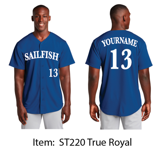 Sailfish Blue Custom Baseball Jersey